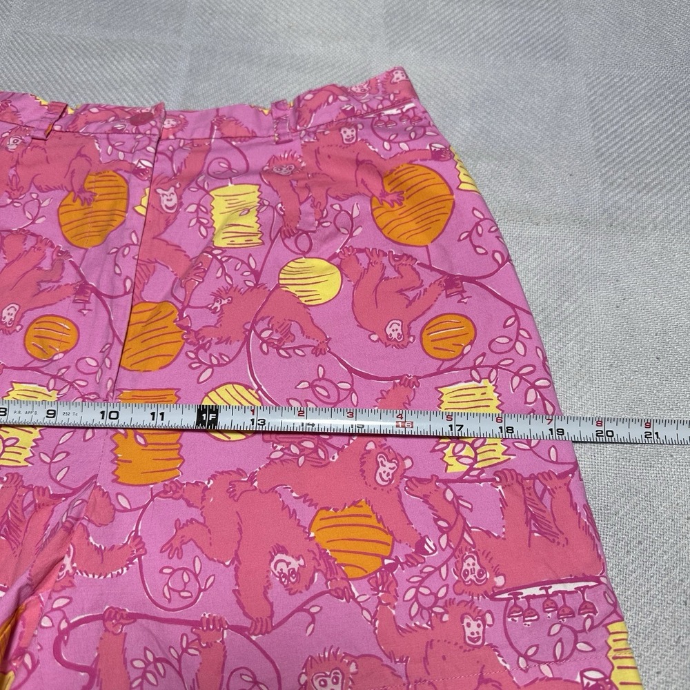 Vintage Lilly Pulitzer Monkeys & Lanterns Pink Yellow Orange Shorts Sz 6 Petite - Picture 7 of 11